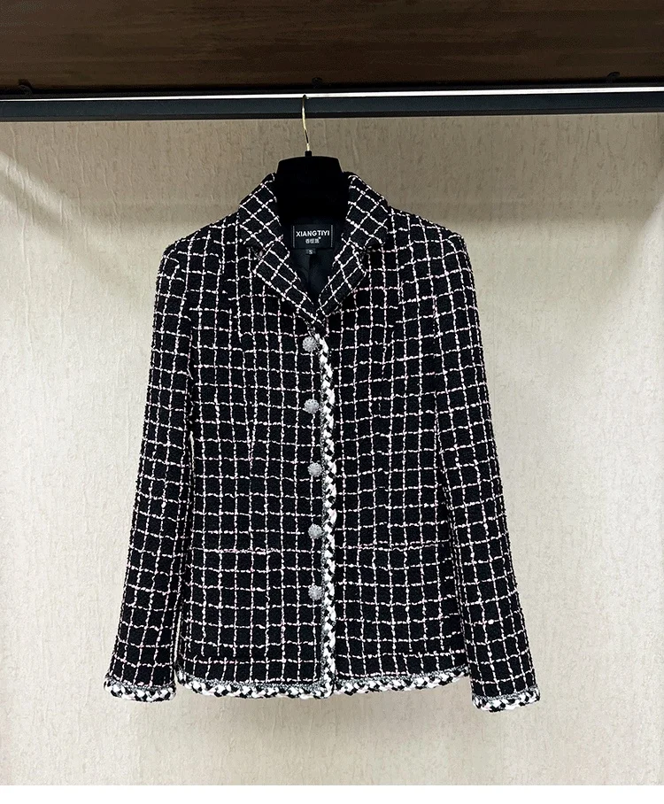 

2024 Spring Autumn Fashion Women's High Quality Plaid Tweed Coat C024