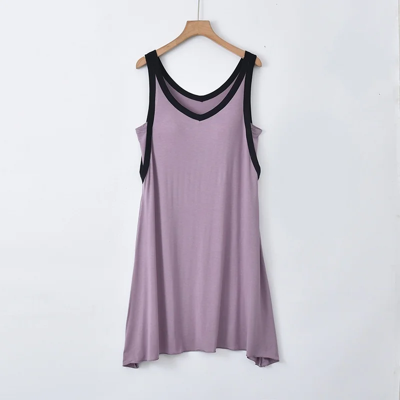 Summer Modal Nightdress Deep V Sleep Dress Vest Nighties Loose Women Nightgown Chest Pad Pajamas Nightgown Sleeveless Sleepwear