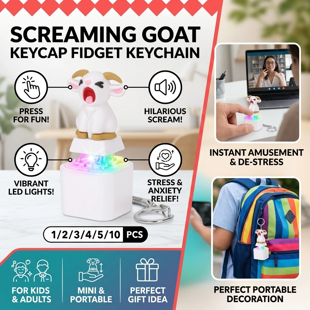 Rechargeable Screaming Goat Key Chain Sound-Effect Anti-Stress Fidget Button Portable-Clicky LED-Glowing Mechanical Key 1-10PCS