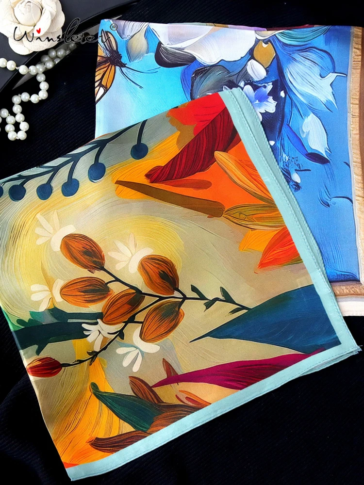 

Winsleter-Women 100%Real Silk Elegant Scarf, 53*53CM Oil Painting, Mom Gifts Retro Temperament Kerchief, 2026 Spring A62815CC