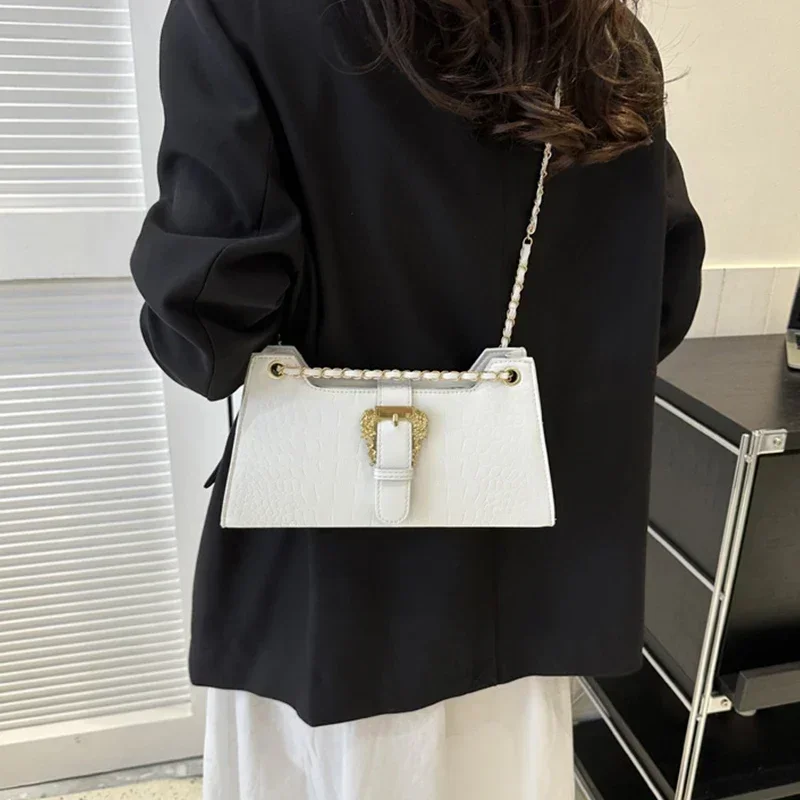 2024 Luxury Women\'s Chic Underarm Bags New Fashion Crocodile Pattern Chain Shoulder Bags Handbags Clutch Blue Green Armpit Bags