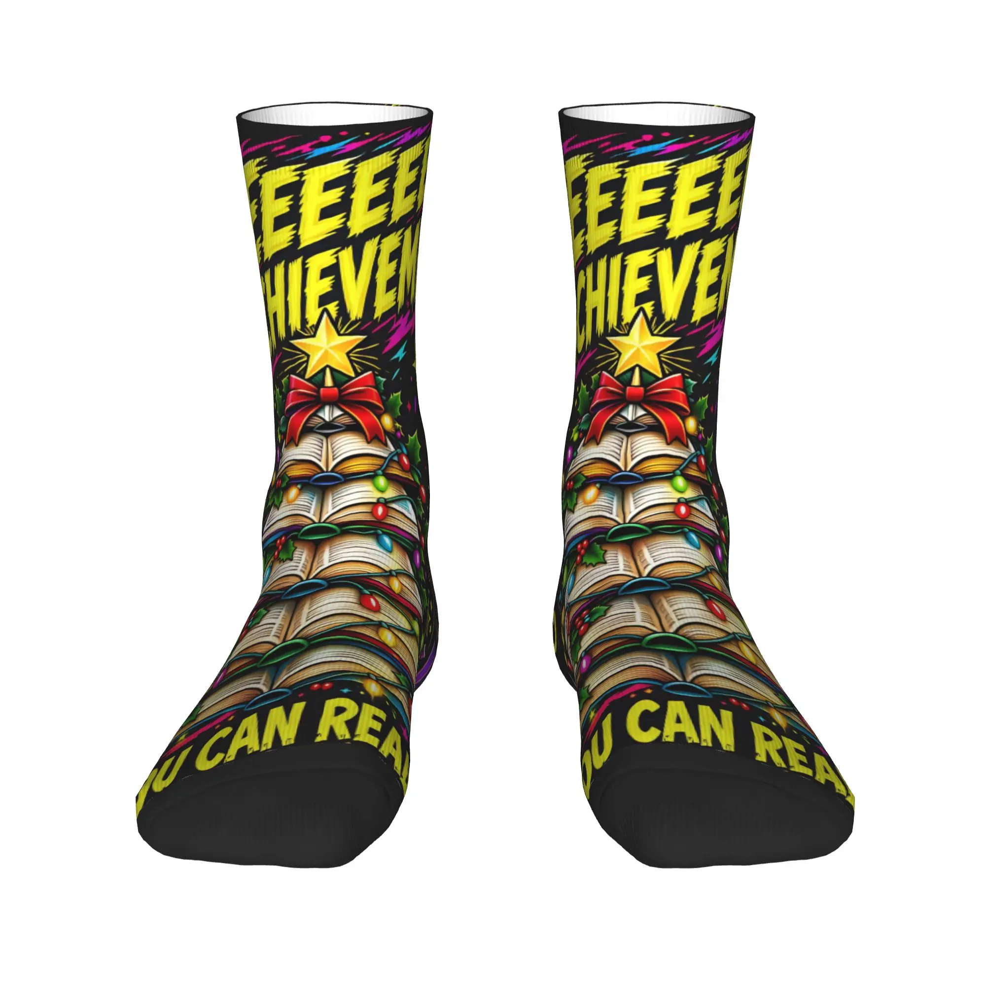 Neeeew Achievement You Can Read Book Tree Christmas Holiday Dungeon Crawler Socks Winter  Stockings Fashion Couple Medium Socks