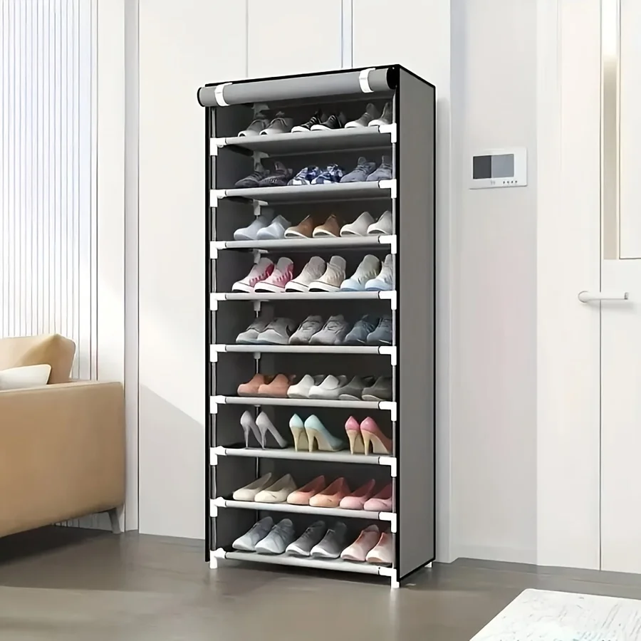 10-Layer Sturdy Shoe Rack - Holds 18-22 Pairs, Dustproof, Adjustable, Space-Saving, Bedroom/Entrance