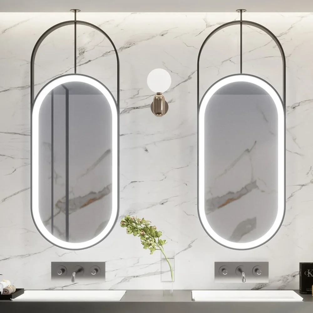 Full Length Hollow Oval Mirror Hairdressing Hanging Bathroom Mirror with Led Light Sensor Aesthetic Espejo Spiegel Vanity Mirror