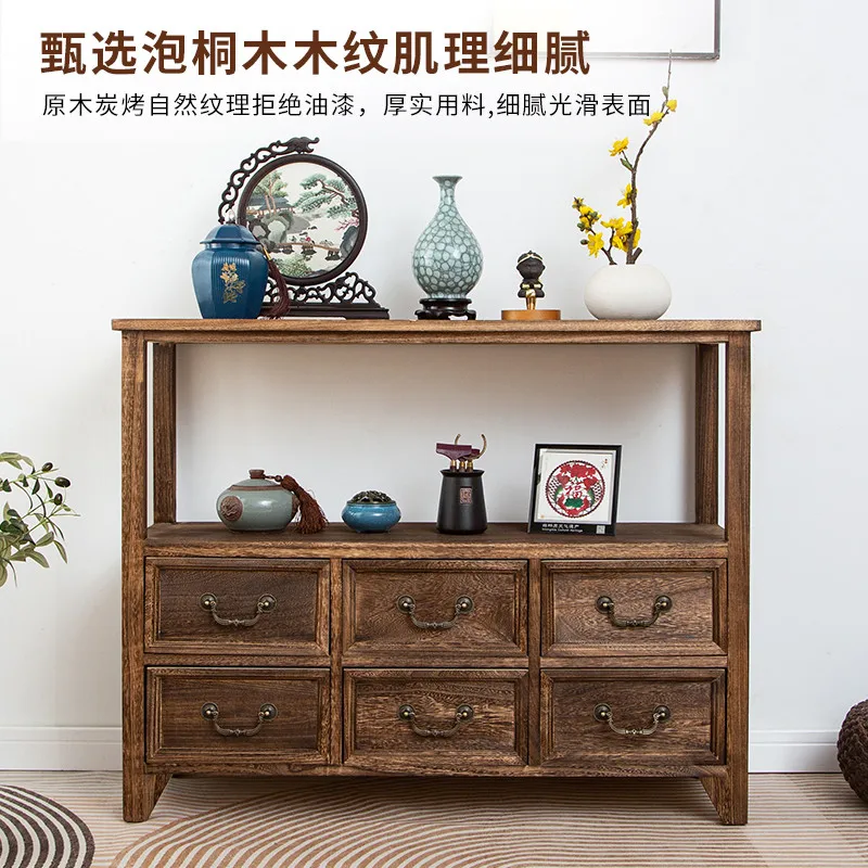 

Retro solid wood tea cabinet, living room Chinese dining side cabinet, shelf, bedroom locker against the wall, multi-functional