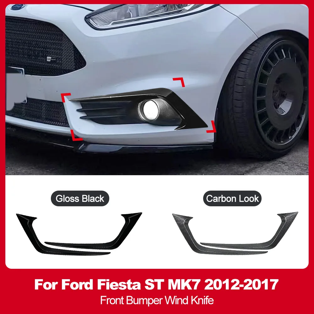 For Ford Fiesta ST MK7 Front Bumper Wind Knife Decoration ABS Fog Lamp Cover Strips Trim Accessories 2012 2013 2014 2015-2017