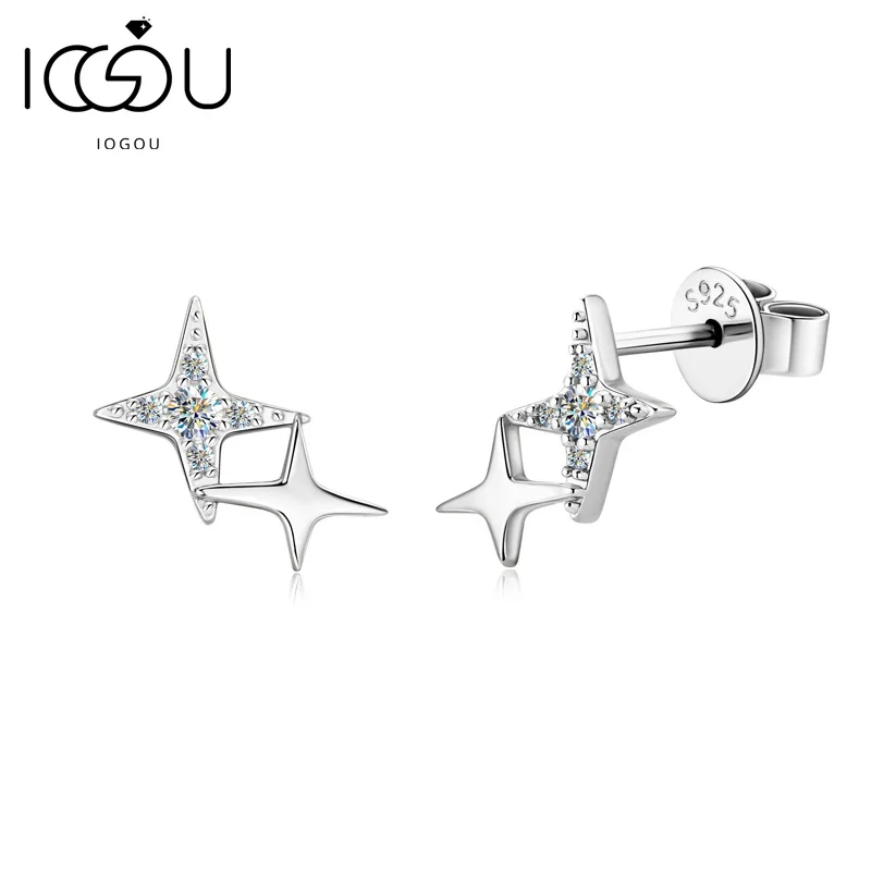 

IOGOU Moissanite Star Stud Earrings 2.0mm VVS1 925 Silver Original Women's Wedding Jewelry for Girls Small Earrings Charm Gift