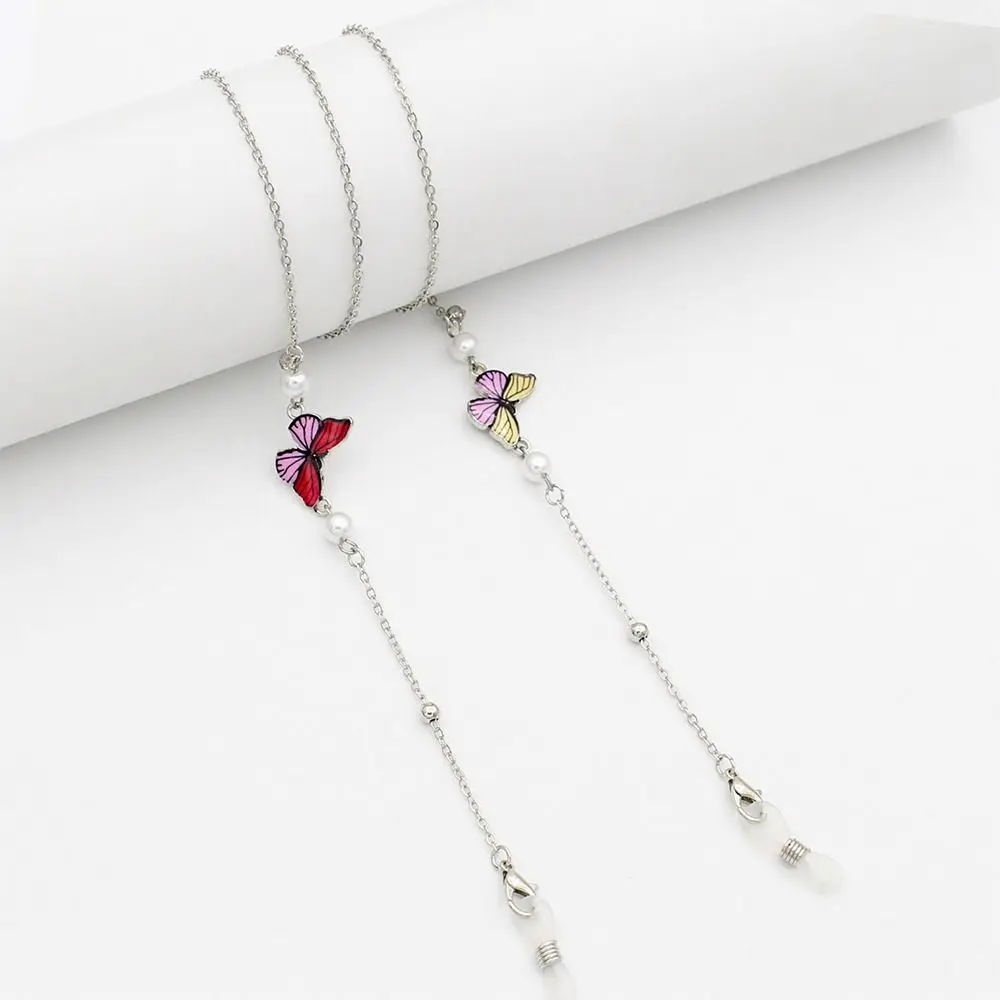 Portable Butterfly Reading Glasses Chain Pearl Anti-Loss Glasses Straps Metal Glasses Accessories Glasses Hanging Chain Women