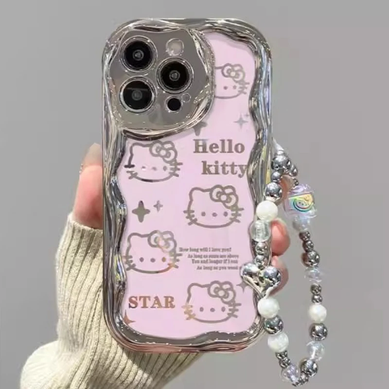 Hello Kitty Mobile Phone Case Sanrio Silver KT Suitable for IPhone 15 14 13 Pro Max Protective Case Gift Anti-fall All Inclusive