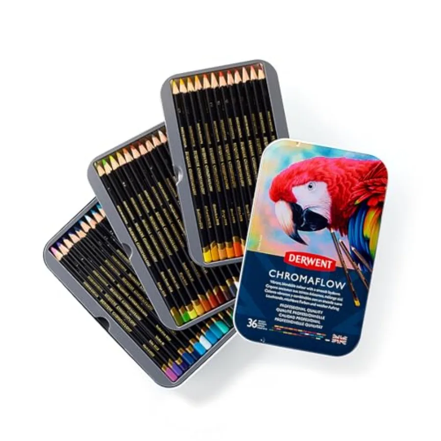 

Chromaflow Colored Pencils 36 Tin, Set of 36, 4mm Wide Core, Multicolor, Smooth Texture, Art Supplies for Drawing, Blending, Sk