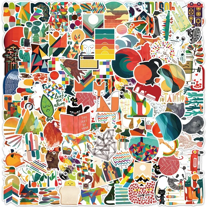 100 szt. Kreskówkowe Naklejki Pamięciowe z Blokami Kolorów, Kreatywne Graffiti Dekoracyjne