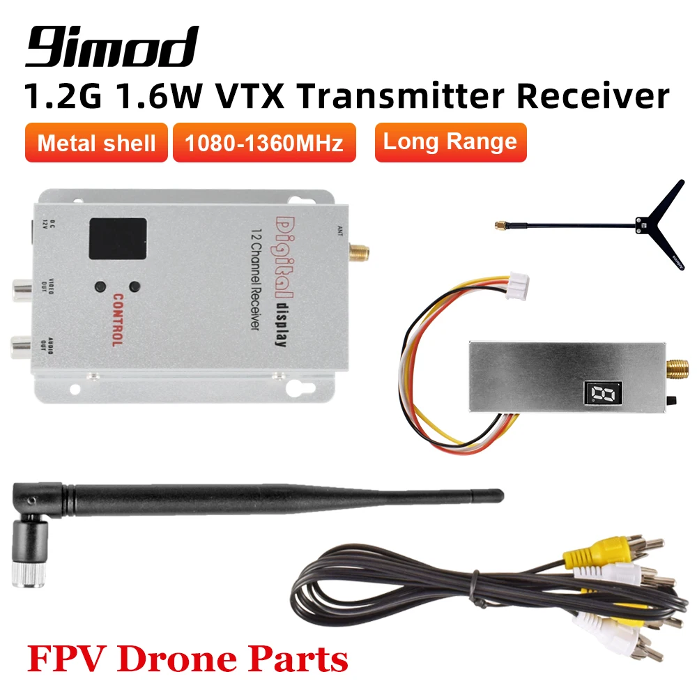 

9IMOD FPV 1,2G 1,6 W VTX передатчик 12CH VRX приемник 1080-1360 МГц 0,1 МВт/25 МВт/800 МВт/1600 мВт VTX для дальнего радиуса FPV дрона запчасти