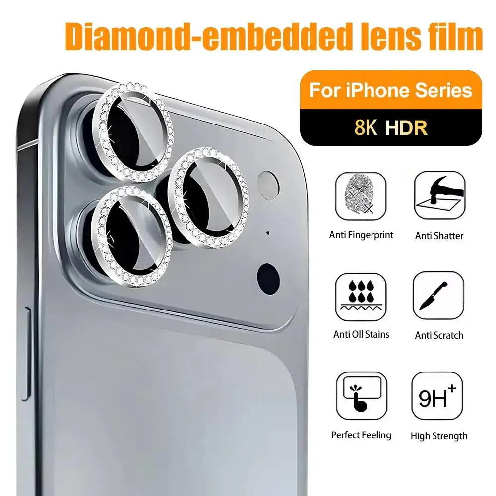

Diamond Camera Protector For Iphone Max Air 17 Pro 17Air Shiny Glitter Tempered Glass Back Lens Alloy Metal Ring