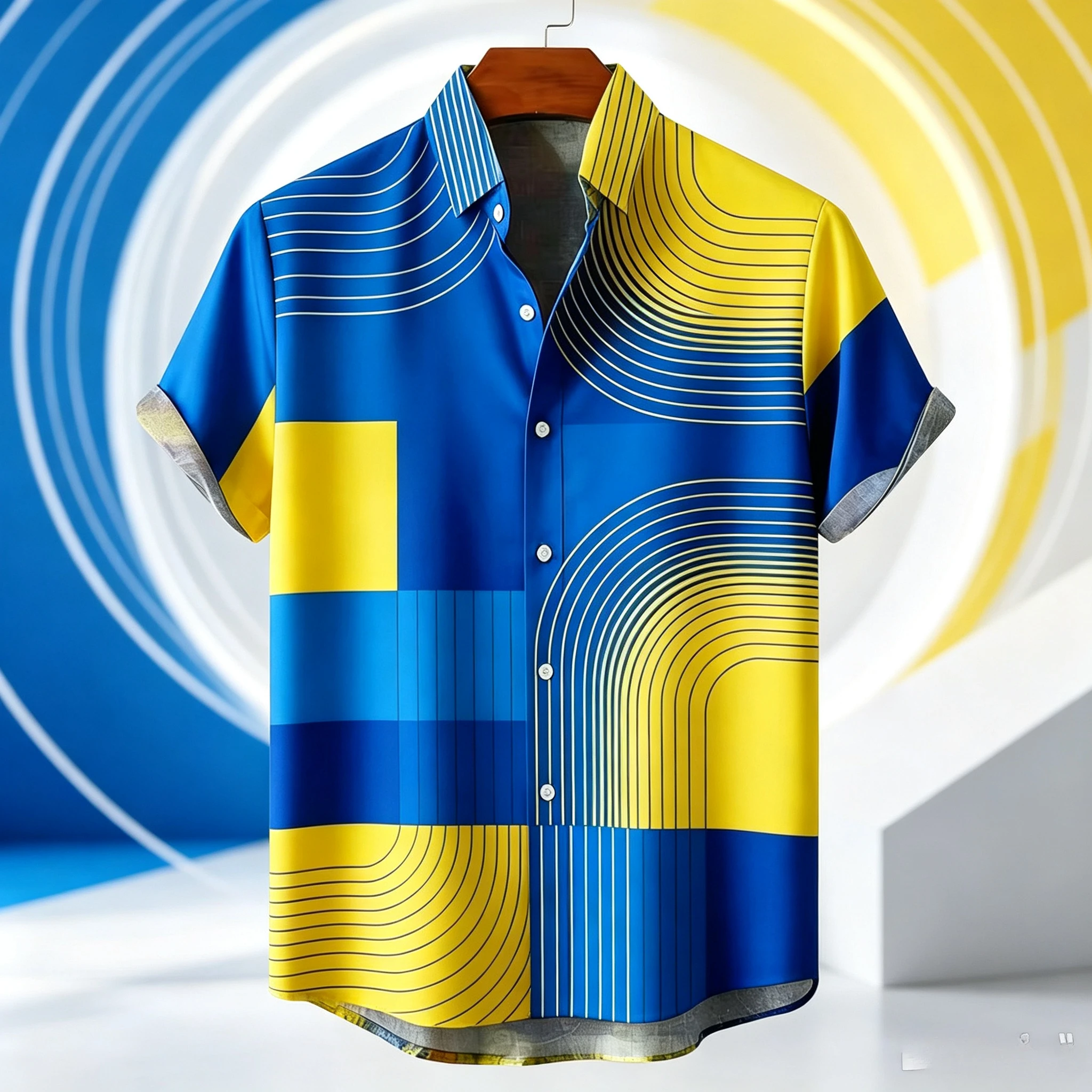 Men's Short-Sleeve Linen Casual Shirt, Colorful High-Definition Printed Shirt, Hawaiian Vacation Social Shopping Men's Clothing