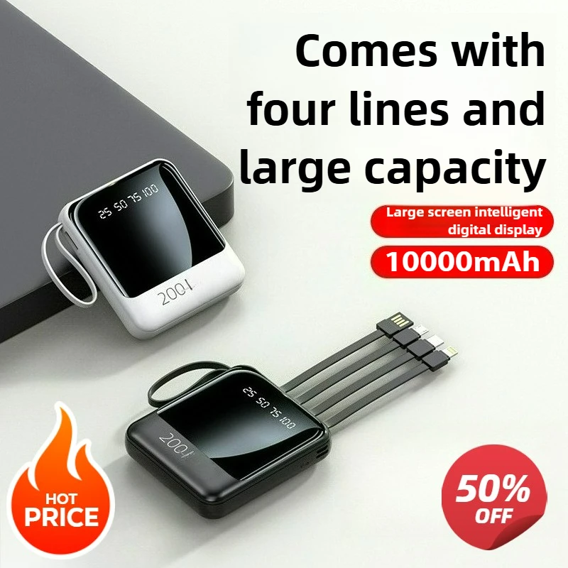 

10000mAh Mini Power Bank with Built in Cable 3C Certified Compact Portable Charger