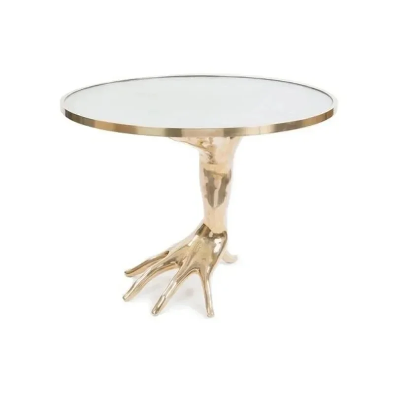 

Modern Italian pure copper glass metal modern creative art sculpture brass palm tea edge ornament display table
