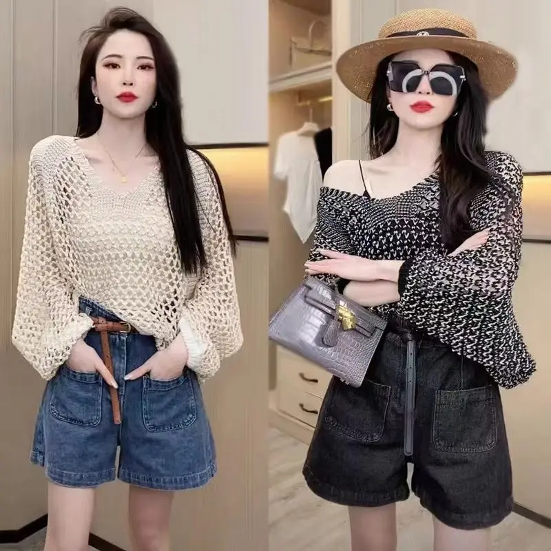 

Женский сетчатый прозрачный пуловер с вырезами, свитер, футболки, женские сексуальные топы, женская повседневная трикотажная футболка для девушек, Vy1610