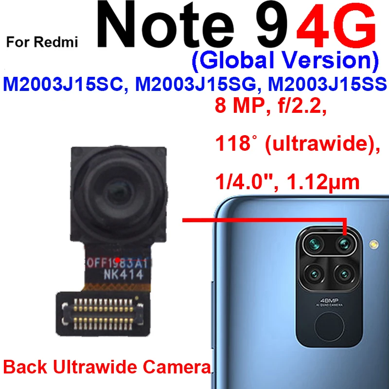 Front Back Big Camera For Xiaomi Redmi Note 9 Rear Front Small Selfie Facing Ultrawide Macro Depth Camera Flex Cable Model Parts