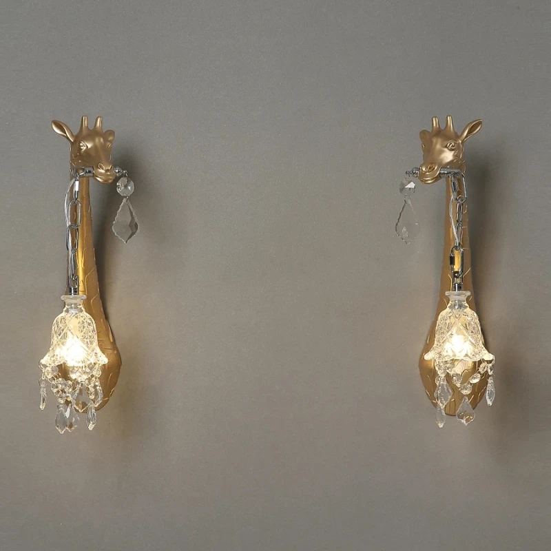 Gran oferta, lámpara Led de pared de jirafa de resina para iluminación de noche, pasillo, decoración para sala de estar, bombilla G9, cuerpo de lámpara dorada