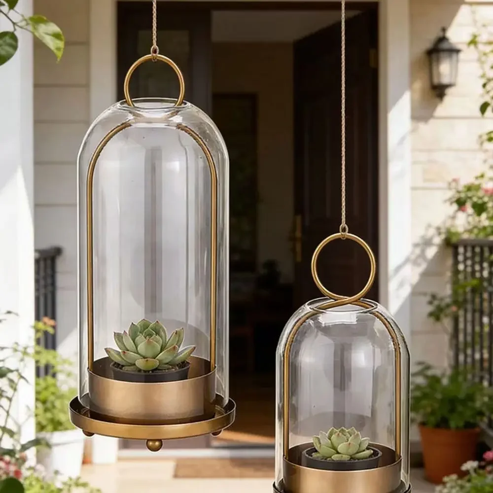 Vintage Brass Metal Candle Holder Set Modern Versatile Pillar Candle Stand Glass Dome Elegant Brass Metal Candle Holder