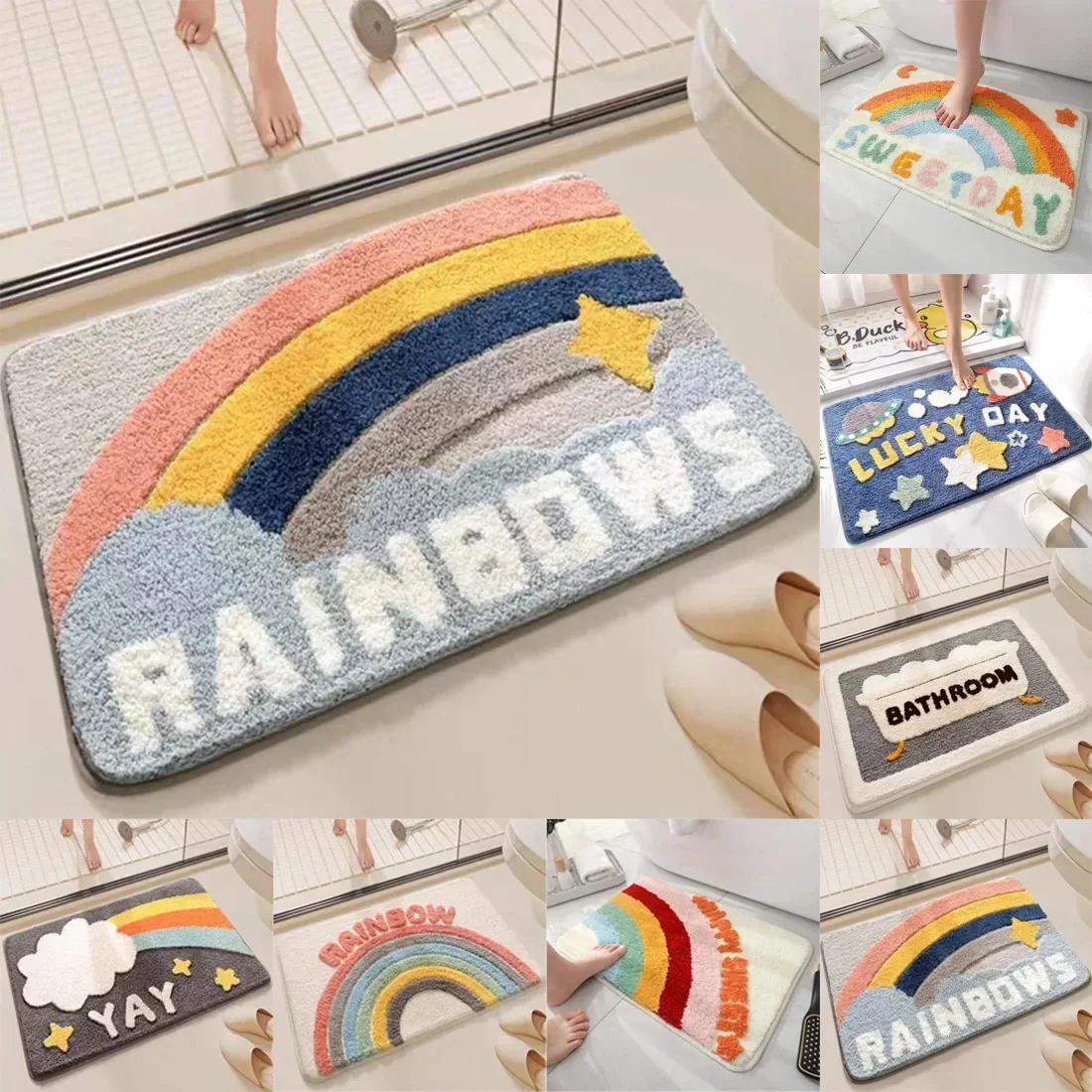 Cartoon Welcome Entrance Doormats Carpets Rugs for Home Bath Living Room Floor Stair Kitchen Hallway Non-Slip Rainbow Gamer 발매트