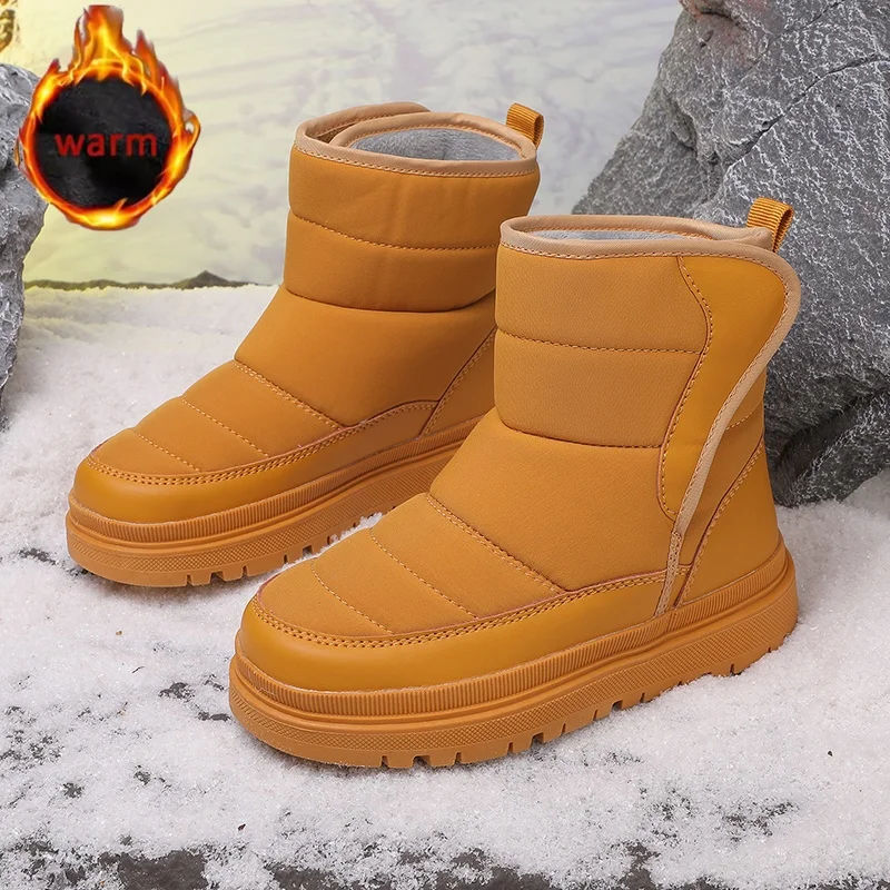 

Зимние новые стильные детские теплые зимние ботинки, плюшевая нескользящая повседневная обувь с высоким берцем, детские непромокаемые хлопковые ботинки, противоскользящие