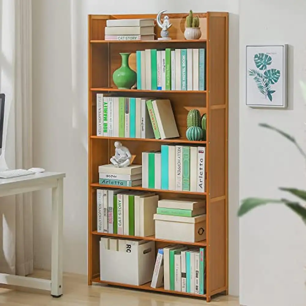 Bibliothèque en Bambou à 6 Niveaux, Étagère d'Exposition pour Salon, Chambre à Coucher, Armoire de Rangement d'Étude