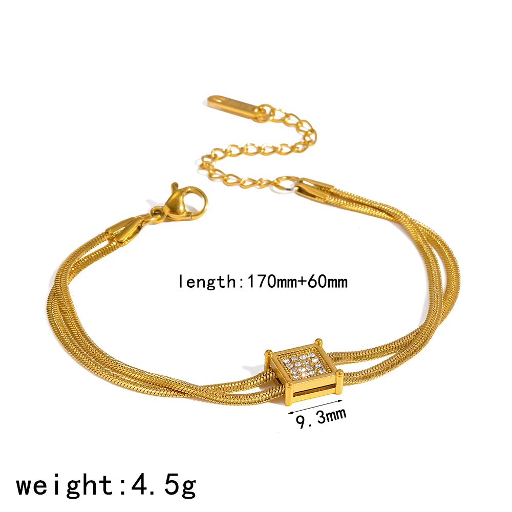 18K vergoldetes Edelstahl-Armband mit drei Schichten und glänzenden Zirkonen, wasserdichtes Schmuckzubehör für Damen – Detail 10