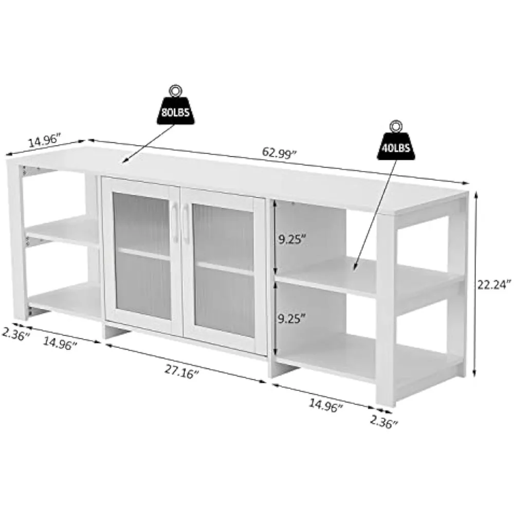 2 Doors TV Stand Television Stands Cabinet 4 Open Cubby Storage for Living Room for TVs up