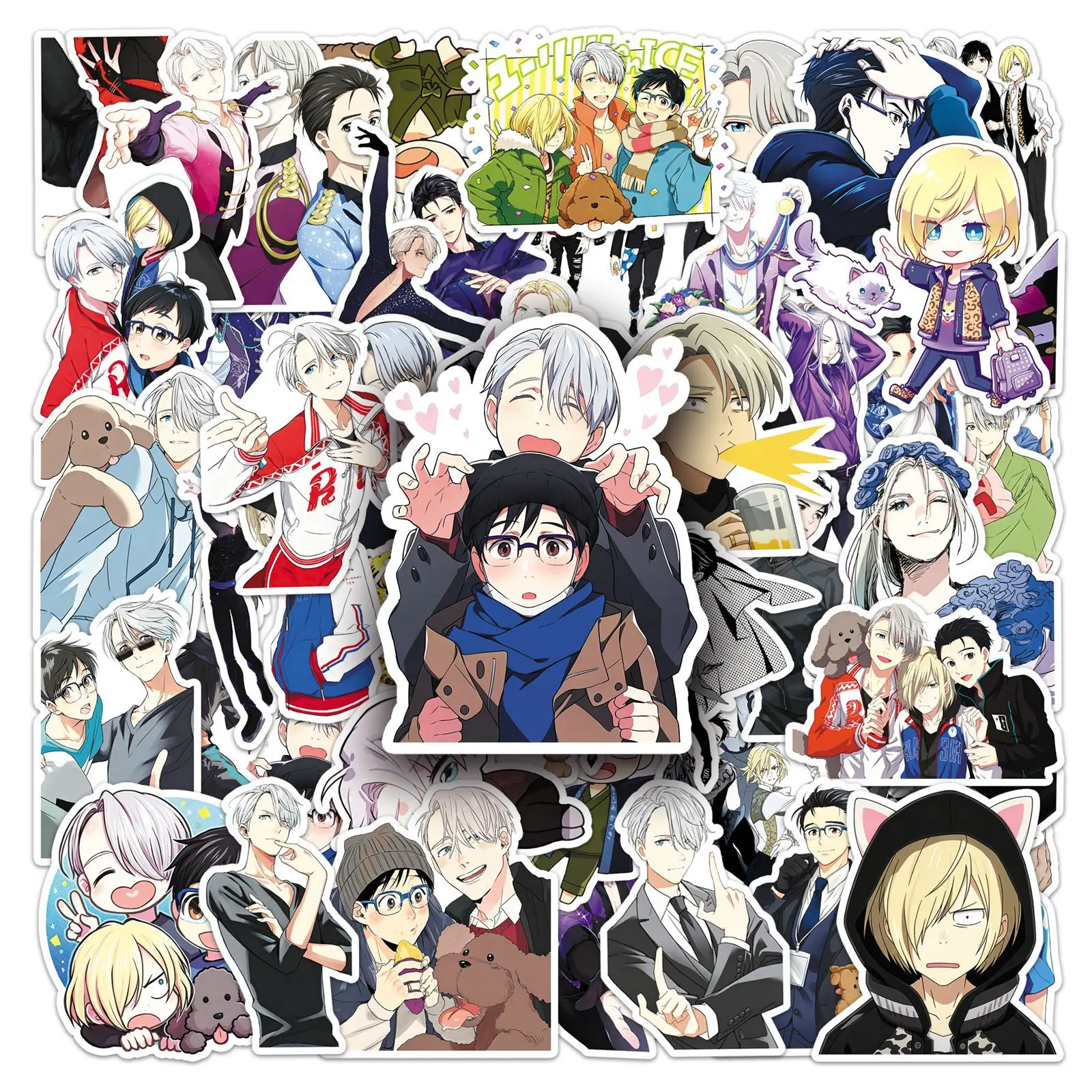 50 Stück Super Beliebte Yuri on Ice Anime-Aufkleber Cartoon PVC-Sticker Spielzeug DIY Wasserfeste Skateboard Gepäck Handy Kühlschrank Geschenke