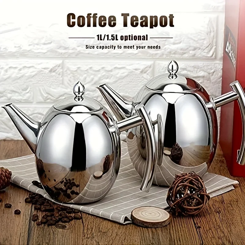 Restaurant-grade stainless steel tea kettle with filter, 1pc