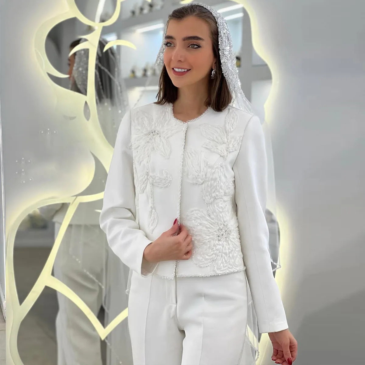 Diamond Customized 2 Piece Set Women Suits Simple Beads Notched Lapel Single Breasted Plus Size Luxury Women Blazer