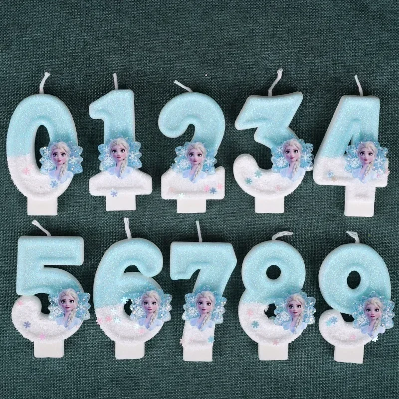 كارتون الأميرة المجمدة الكرتون موضوع ثلاثية الأبعاد شموع عيد ميلاد رقمية عطلة حفلة الإبداعية كعكة الترتر الشموع ديكور استحمام الطفل