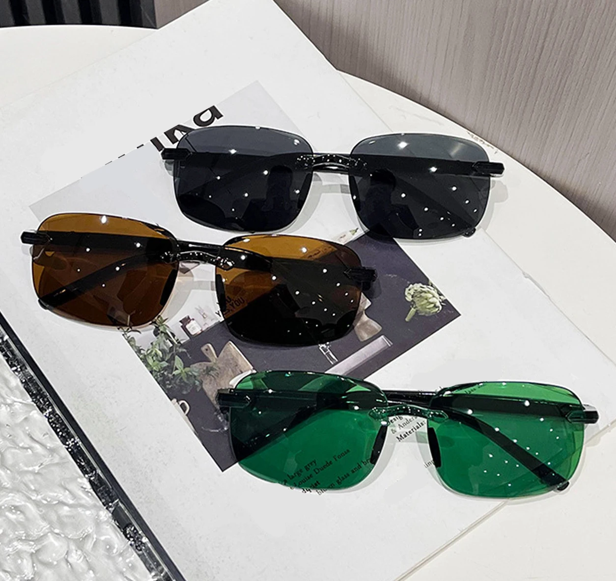 Rimless Stylish Trendy Sunglasses Minimalist Daily Casual Sun Glasses Accessory PC Everyday Eyewear view 2