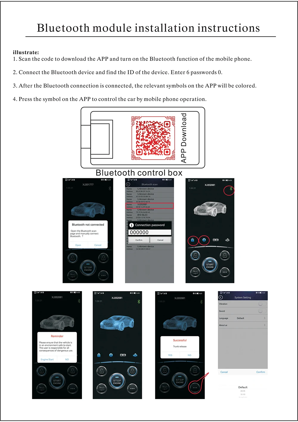 Sistema de arranque de motor de coche con Control de teléfono móvil, arranque automático remoto, bloqueo centralizado, 1 botón