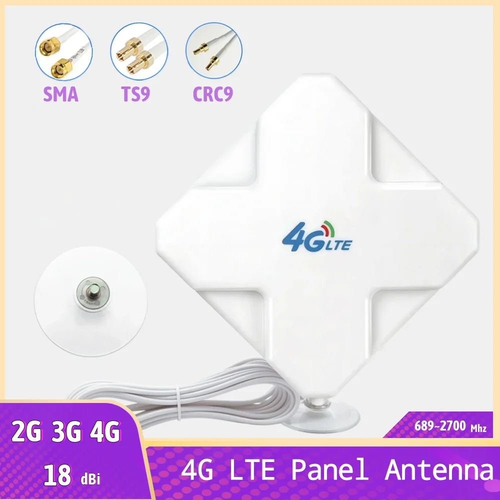 High Gain 18dBi  4G LTE Antenna In/Outdoor 698-2700MHz Panel Antenna SMA Male TS9 CRS9 2M Cables RG174 Cell Phone Signal Booster