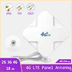 High Gain 18dBi 4G LTE Antenna In/Outdoor 698-2700MHz Panel Antenna SMA Male TS9 CRS9 2M Cables RG174 Cell Phone Signal Booster