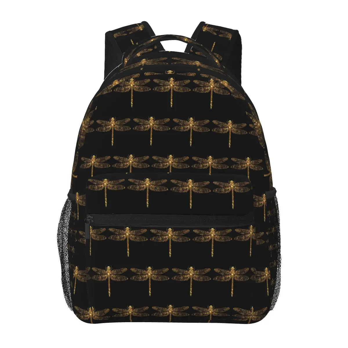 

Fancy Gold Glitter Dragonfly Student Backpack School Bag Hiking Travel Daypack for Boys Girls Fashion Bookbag Shoulder Bags
