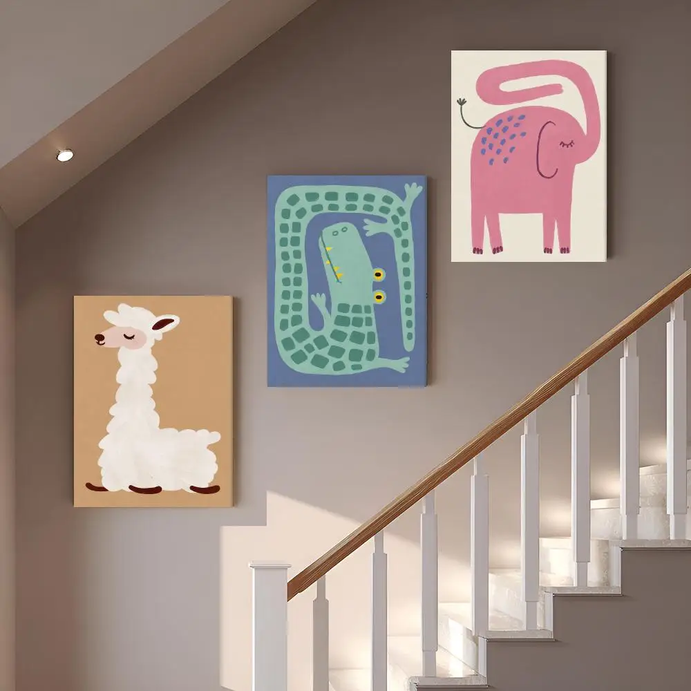 Cute Nursery Animal Framed Wall Painting Vintage Framed Wall Art Poster Canvas Elegant Home Decor Painting