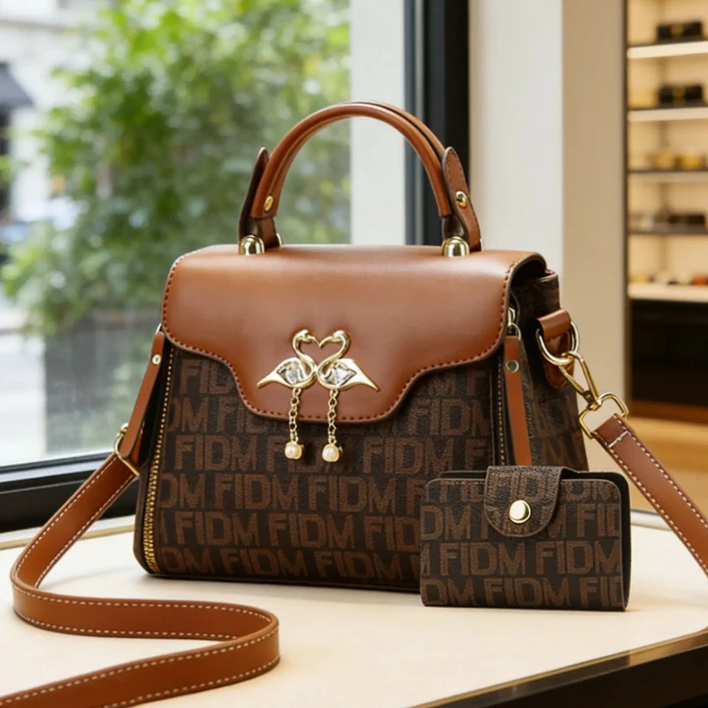 Women's Handbag Set 2-Piece Crossbody Shoulder Bag, Lightweight Letter Print Casual Commuter Bag, Perfect Gift for Wife Mother