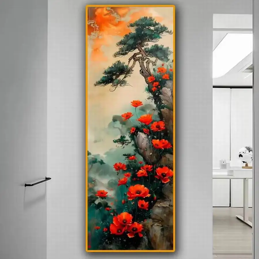 

Винтажный цветочный очень большой большой размер 5D алмазная живопись мак и сосна пейзаж полная мозаика вышивка картина 100x300 см