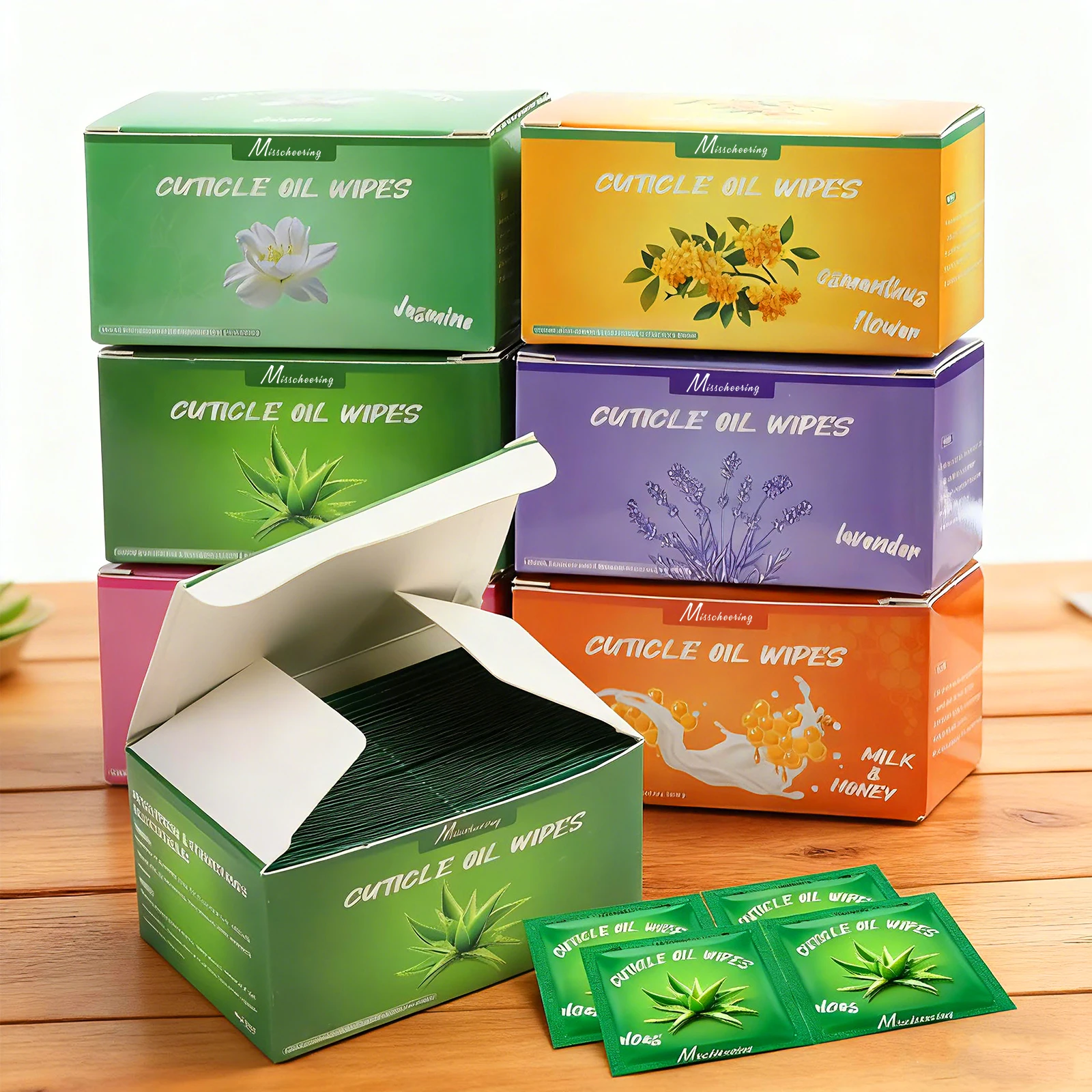 100개/박스 천연 알로에 베라 큐티클 오일 및 호호바 오일, 여성용 매일 손톱 관리용 큐티클, 각질 및 손상된 손톱용