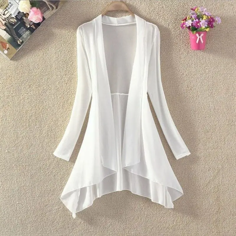 

Women's 2024 New Summer Thin Sun Protection Clothing Long Sleeved Shawl Mesh Chiffon Irregular Open Front Trendy Top E320
