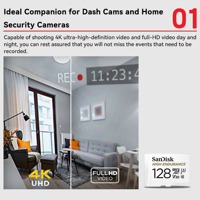 Tarjeta Micro SD de alta resistencia SanDisk, tarjeta de memoria de 32GB, 64GB, 128GB, 256GB, tarjeta Flash de hasta 100 MB/s, tarjeta TF para monitoreo de Dashcam 2