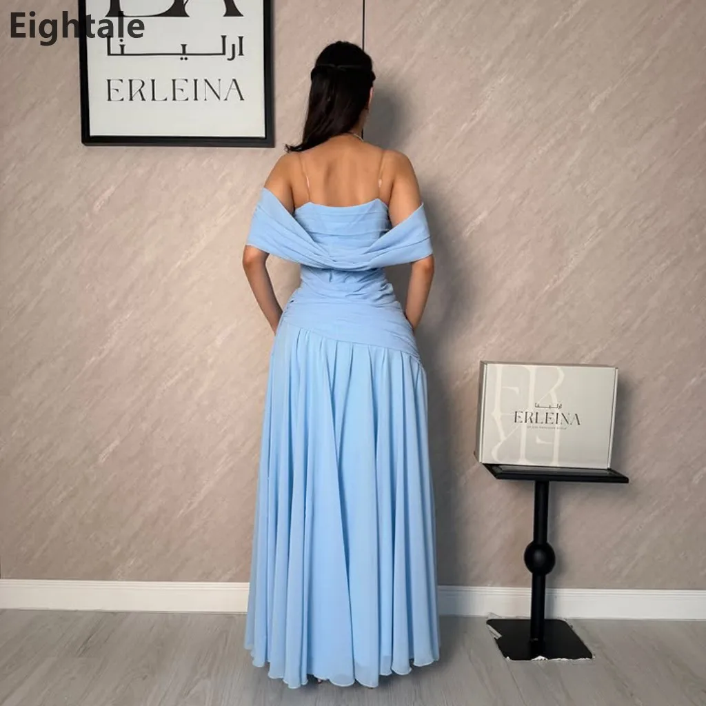 2026 Eightale Light Blue Evening Dress Ruched Chiffon Off Shoulder Floor Lwngth Dubai Formal Party Prom Gown Customized