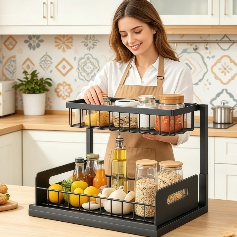 

Under Sink Organizer – Pull Out Cabinet Organizer 2 Tier Slide Out Sink Shelf, Cabinet Storage Shelves for Under Sink Storage