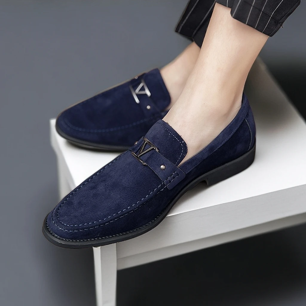 New Black Loafers Men Flock Shoes Business Blue Breathable Slip-On Solid Shoes Handmade  Size 38-48