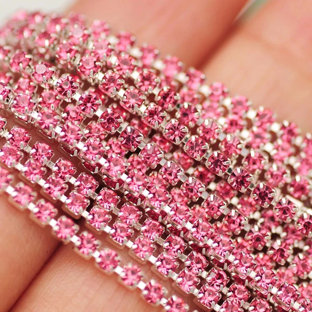 YANRUO 10 meters Rose Silver Claw Rhinestones Applique Needlework Jewelry Accessories Diy Decor Sewing For Clothing