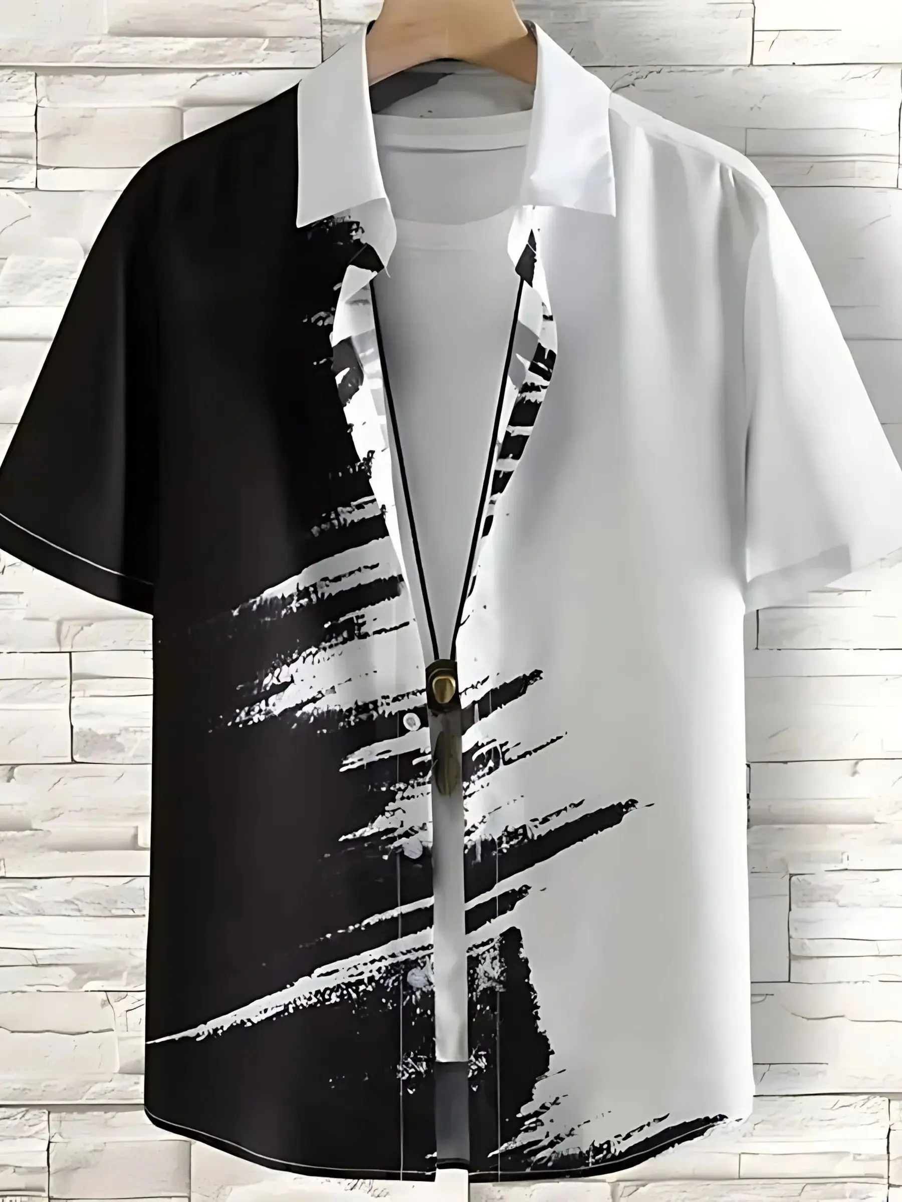 

Digital Print Short Sleeve Men's Shirt Fashion Urban Style Casual Loose Fit Polyester Fabric Easy Care Process Youth Casual