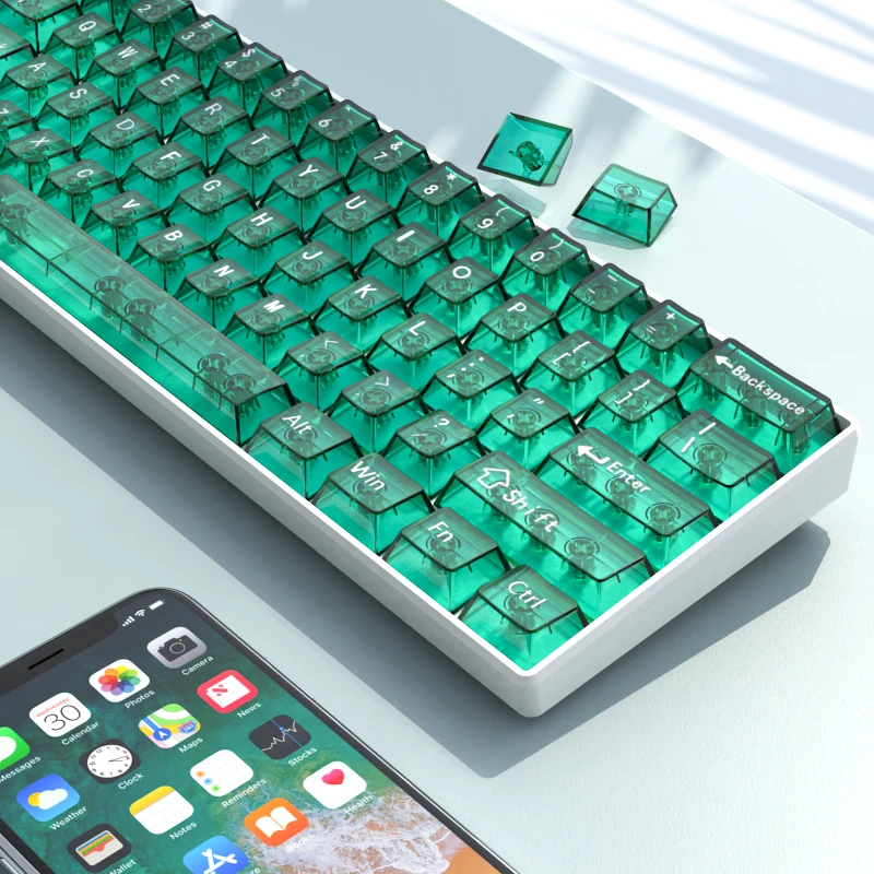

Green transparent PC keycap Mechanical keyboard Keycap PC material UV transfer cherry Original height 61 keys